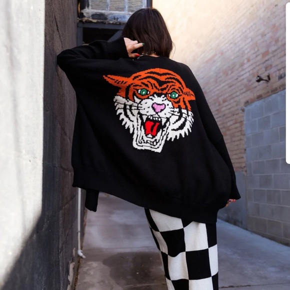 Dressed in LALA Sweaters - Dressed in LALA Hear Me Roar Black Tiger Cardigan